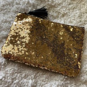 Gold & Black sequined zipper mini pouch